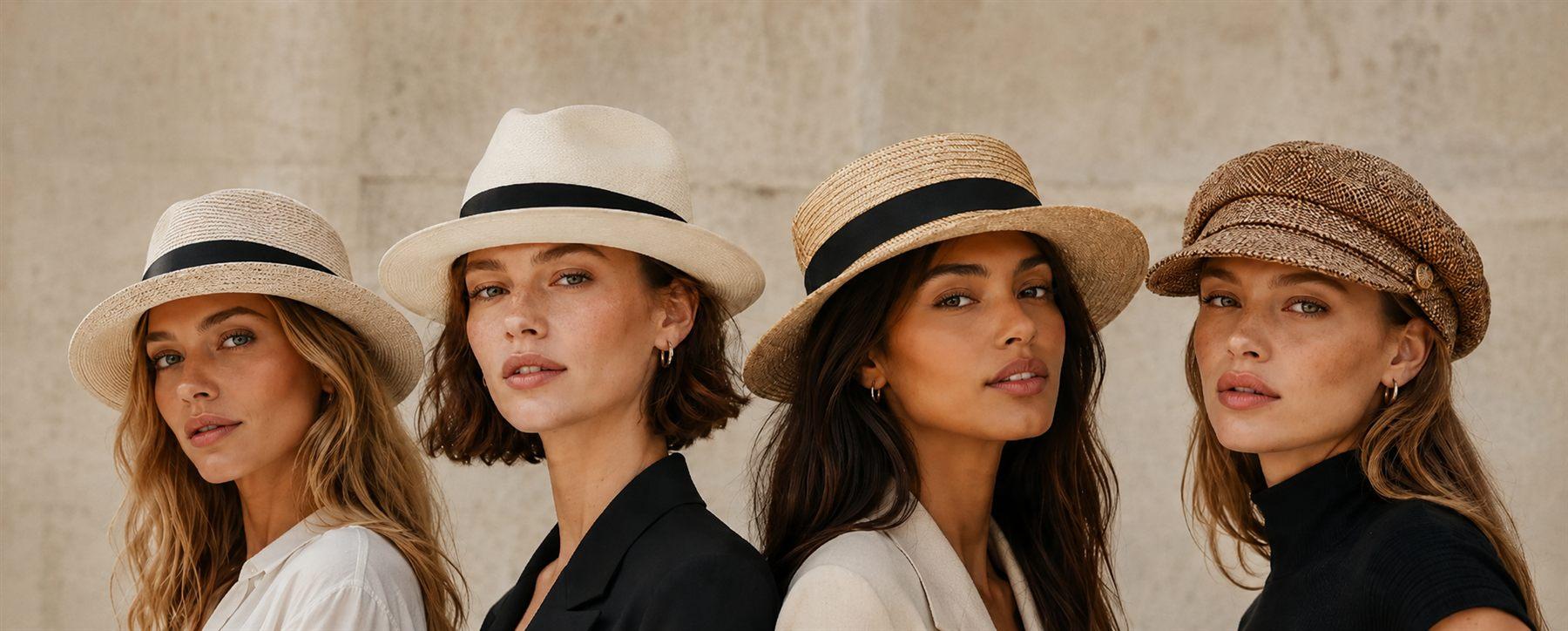 Quatre femmes portant des formes différentes : cloche, panama, canotier et casquette gavroche